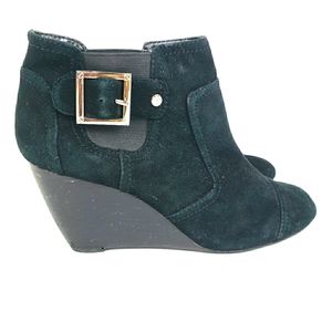 BCBG Black Suede Wedge Buckle Booties 9